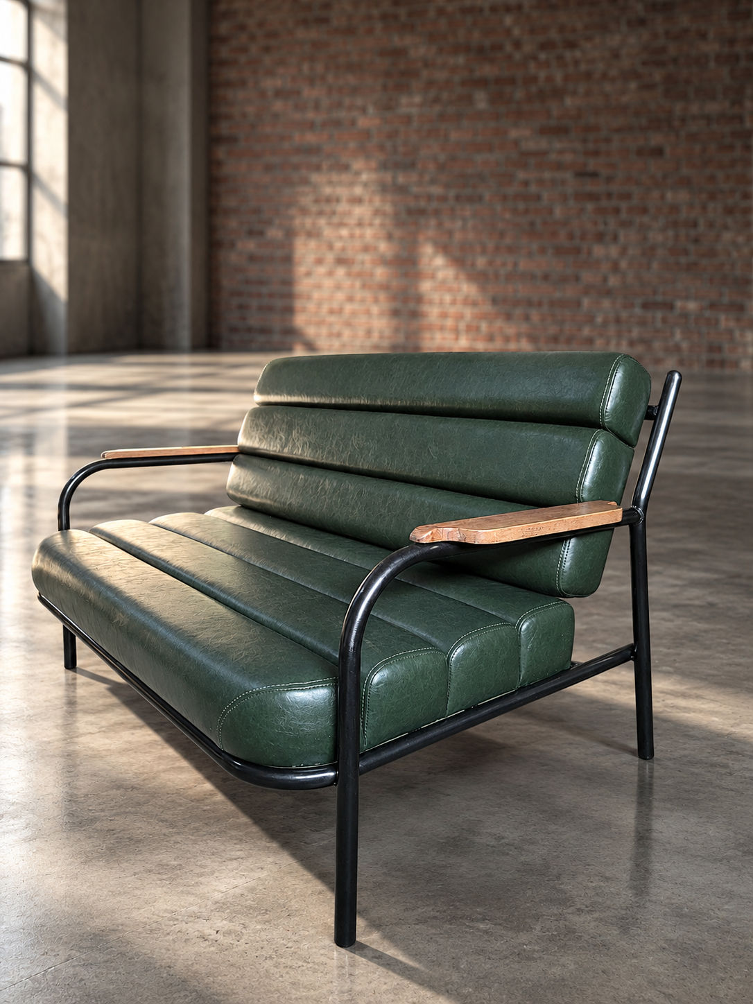 Emerald Green Sofa in Sunlit Loft